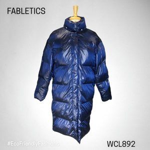 Fabletics Adeline Shine Oversized Long Puffer Deep Cobalt Shine Jacket Size Smal